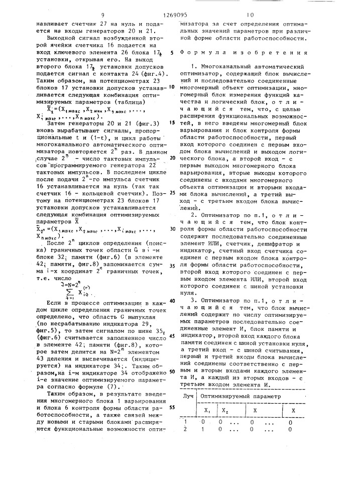 Многоканальный автоматический оптимизатор (патент 1269095)