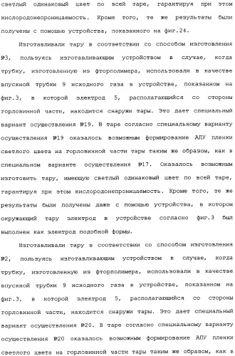 Пластмассовая тара, покрытая алмазоподобной углеродной пленкой, устройство для изготовления такой тары и способ изготовления такой тары (патент 2336365)