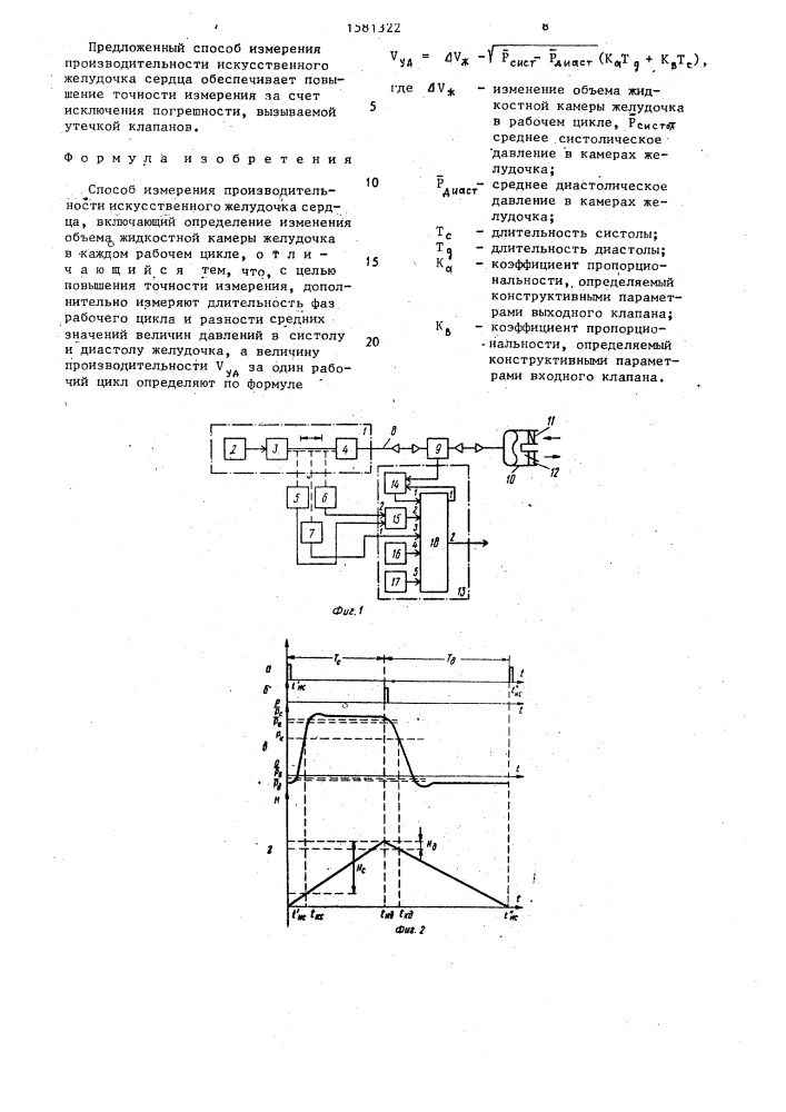 Способ измерения производительности искусственного желудочка сердца (патент 1581322)