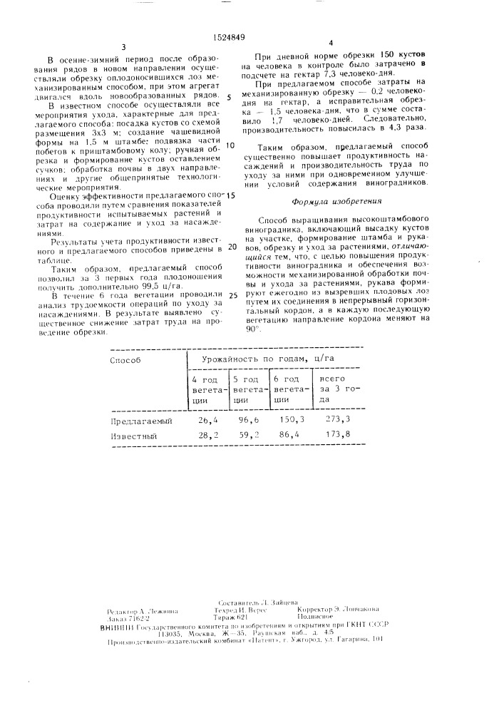 Способ выращивания высокоштамбового виноградника (патент 1524849)