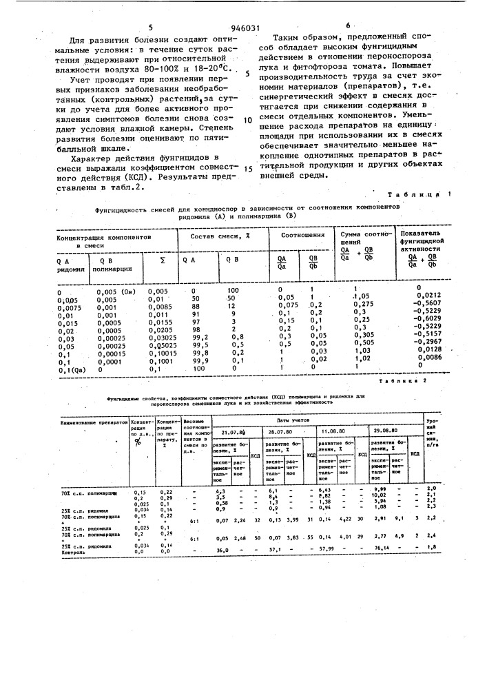 Фунгицидный состав для борьбы с пероноспорозом лука и фитофторозом томатов (патент 946031)