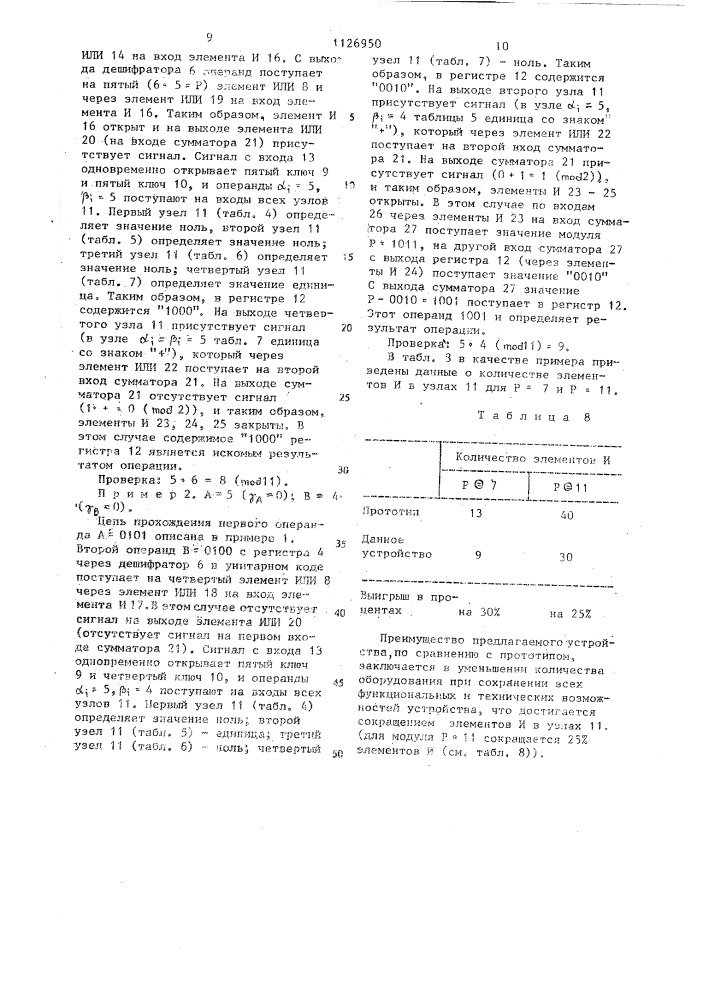 Устройство для умножения по модулю (патент 1126950)