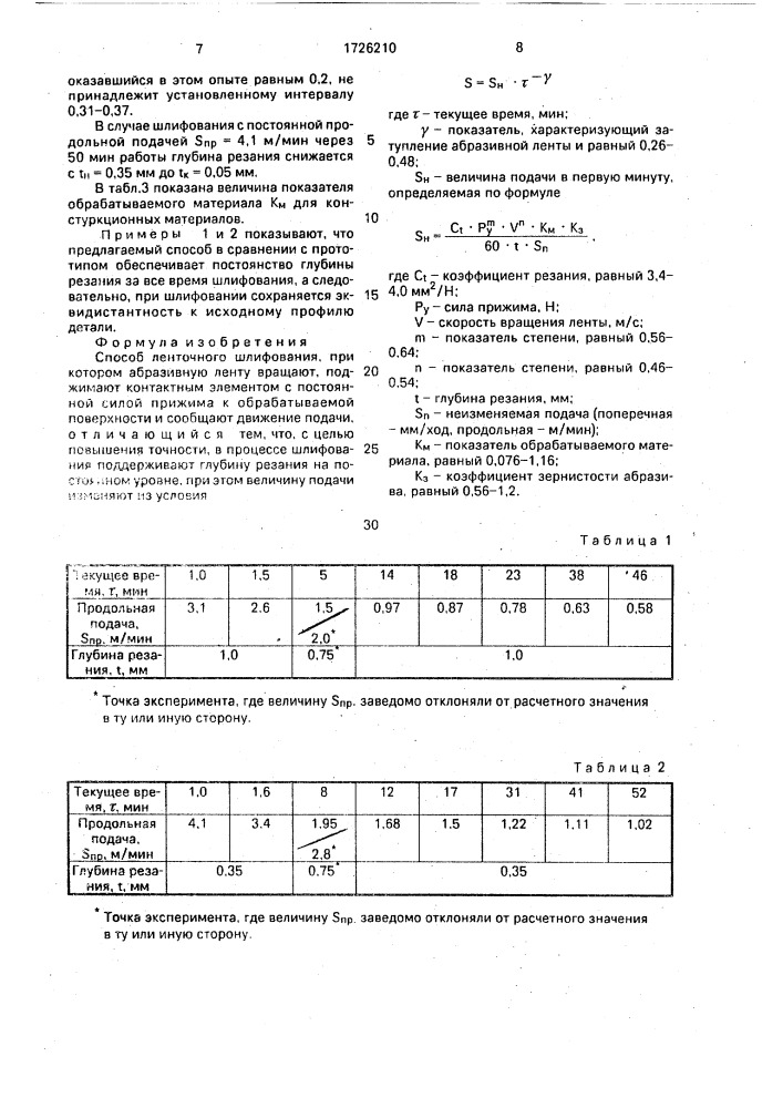 Способ ленточного шлифования (патент 1726210)