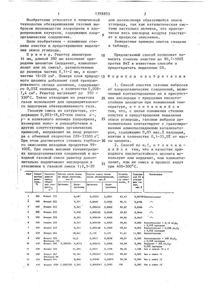 Способ очистки газовых выбросов от хлорорганических соединений (патент 1398893)