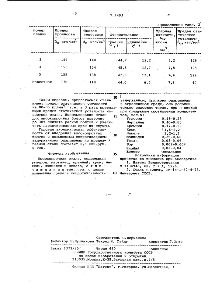 Высокопрочная сталь (патент 954493)