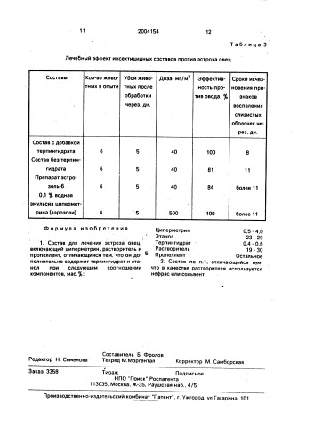"состав для лечения эстроза овец "цэзоль"" (патент 2004154)
