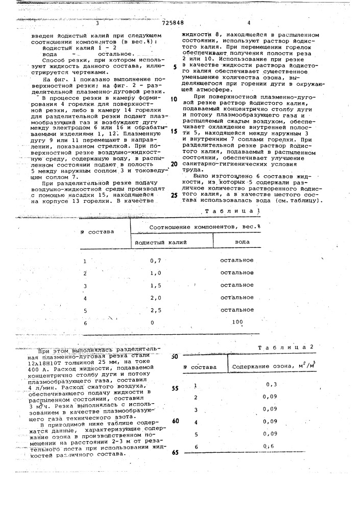 Жидкость для плазменно-дуговой резки (патент 725848)