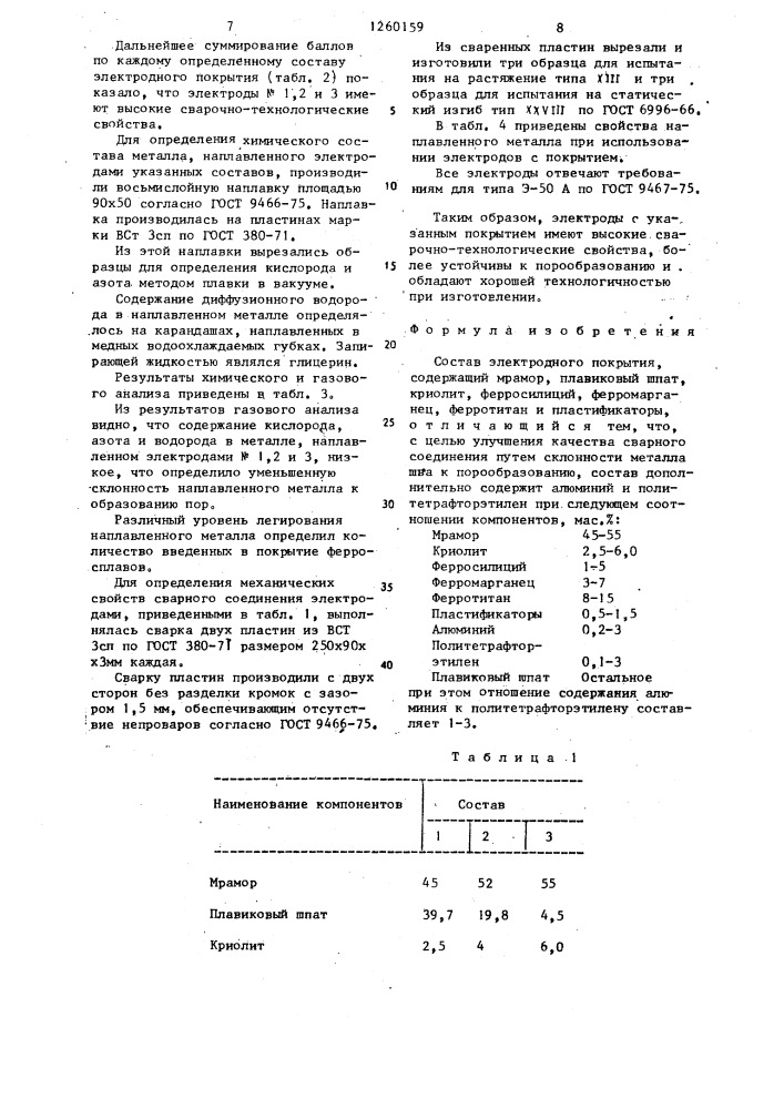 Состав электродного покрытия (патент 1260159)
