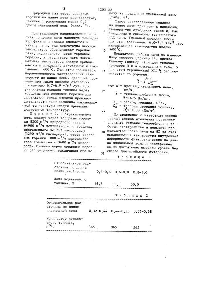 Способ отопления отражательной печи для плавки медных концентратов (патент 1203122)