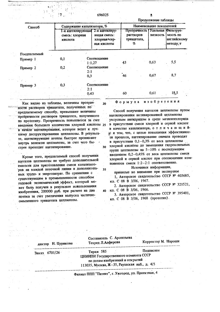Способ получения ацетатов целлюлозы (патент 696025)