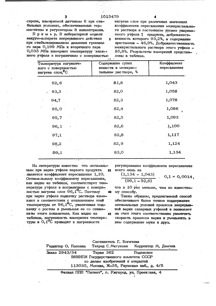 Способ автоматического регулирования процесса непрерывного уваривания сахарных утфелей (патент 1013479)