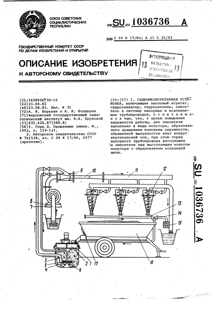 Гидромелиоративная установка (патент 1036736)
