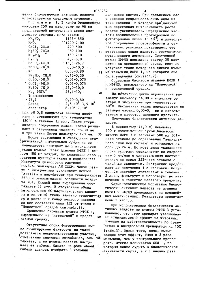 Штамм @ @ ифржз-продуцент биологически активных веществ женьшеня и способ получения биологически активных веществ (патент 1058282)