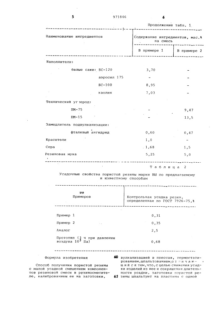 Способ получения пористой резины с малой усадкой (патент 971846)