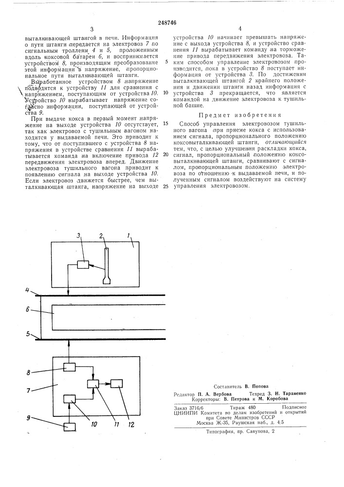 Способ управления электровозом тушильного вагона (патент 248746)
