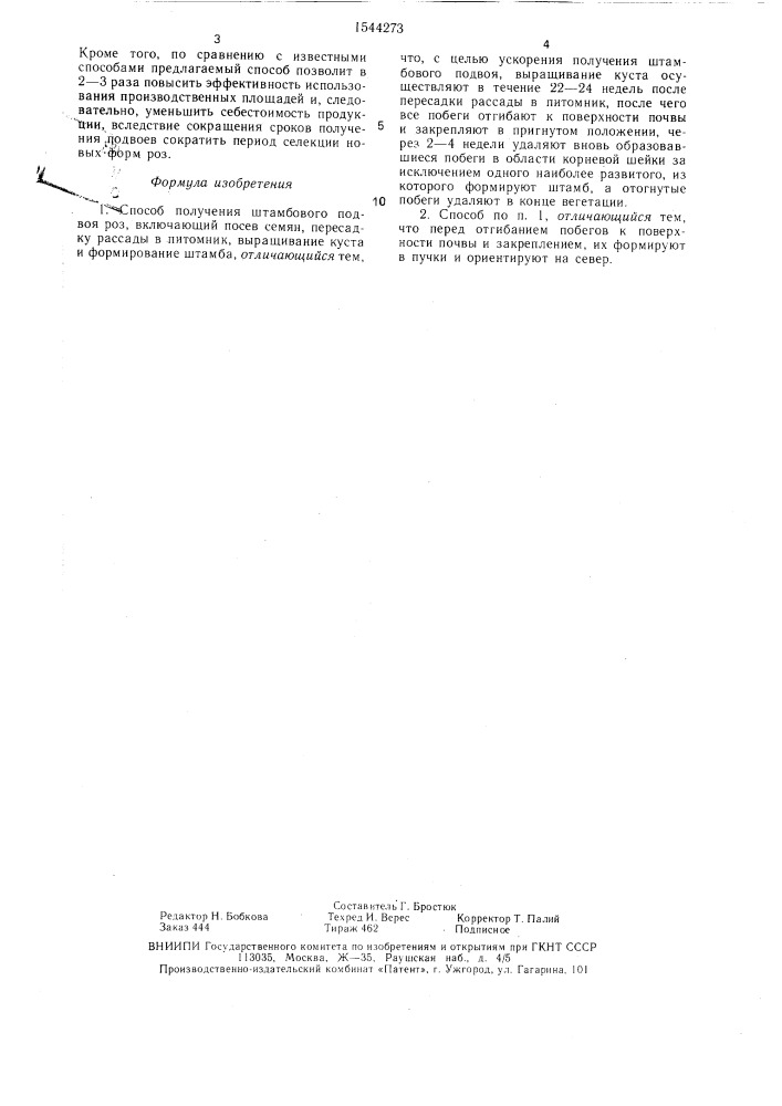 Способ получения штамбового подвоя роз (патент 1544273)