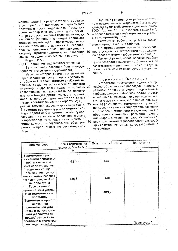 Устройство торможения судна (патент 1749123)