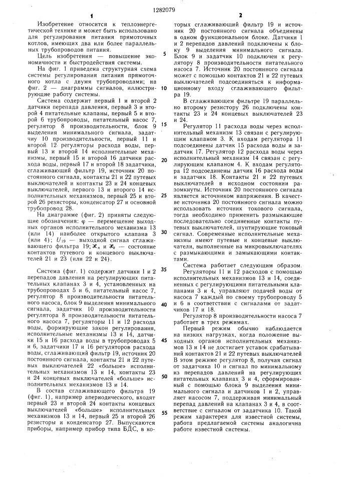 Система регулирования питания прямоточного котла (патент 1282079)