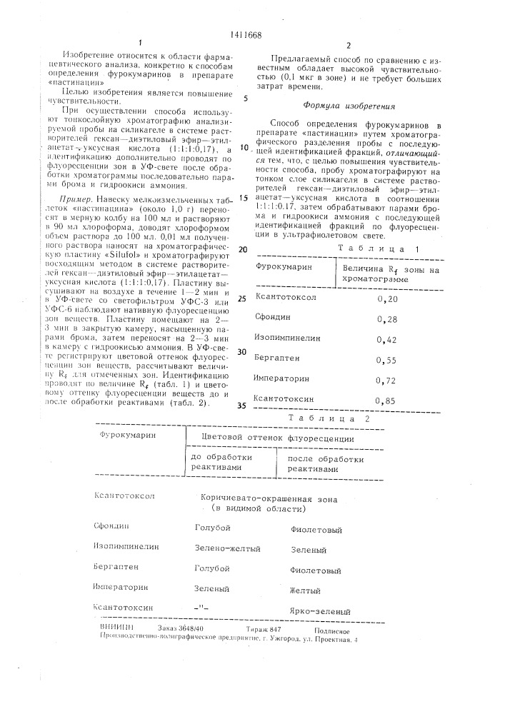 Способ определения фурокумаринов в препарате "пастинацин (патент 1411668)