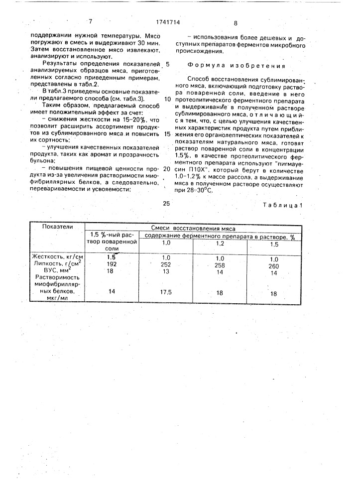 Способ восстановления сублимированного мяса (патент 1741714)