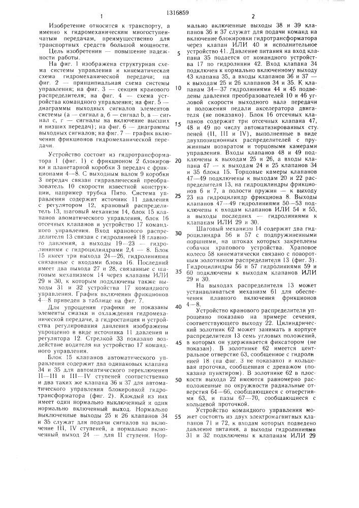Система управления гидромеханической коробкой передач транспортного средства (патент 1316859)