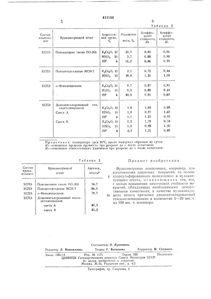 Патент ссср  411100 (патент 411100)