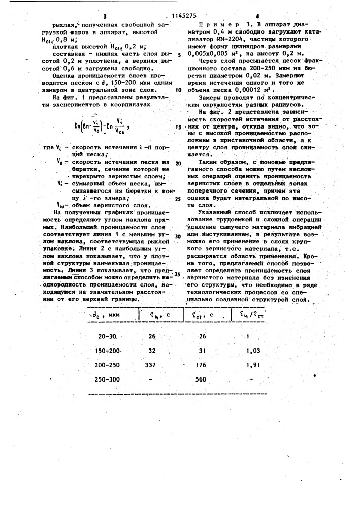 Способ определения проницаемости слоя зернистого материала (патент 1145275)
