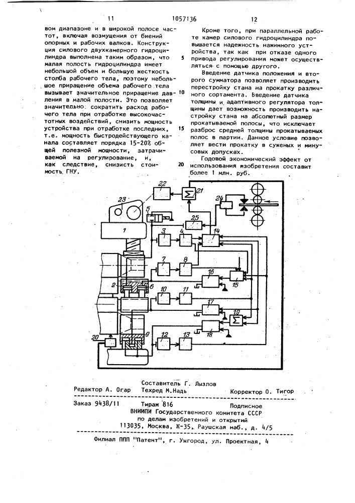 Система регулирования толщины и профиля полосы (патент 1057136)