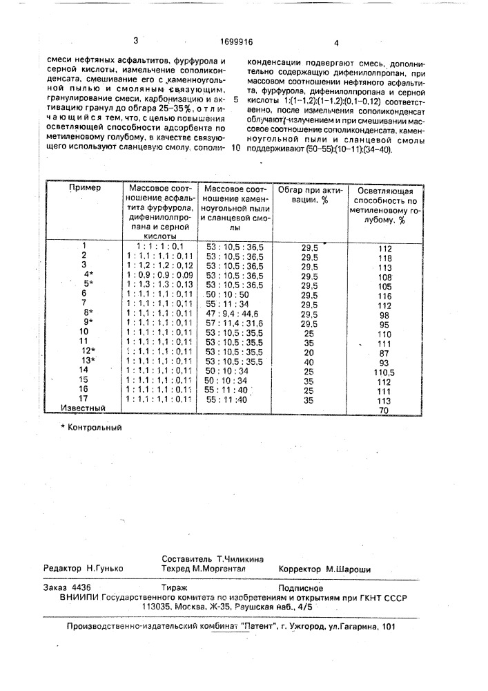 Способ получения углеродного адсорбента (патент 1699916)