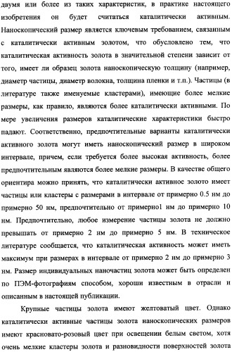 Наномерные золотые катализаторы, активаторы, твердые носители и соответствующие методики, применяемые для изготовления таких каталитических систем, особенно при осаждении золота на твердый носитель с использованием конденсации из паровой фазы (патент 2359754)