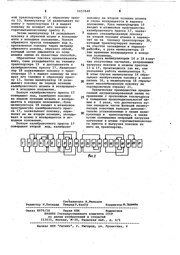 Автоматизированная линия горячей штамповки (патент 1053948)