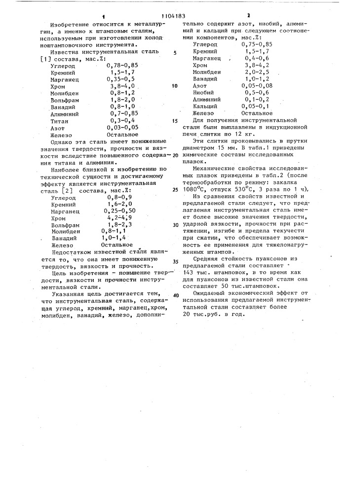 Инструментальная сталь (патент 1104183)