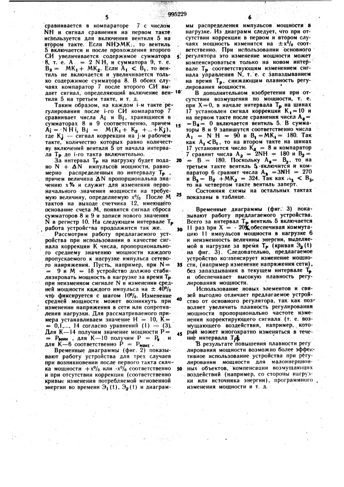 Импульсный регулятор мощности переменного тока (патент 995229)