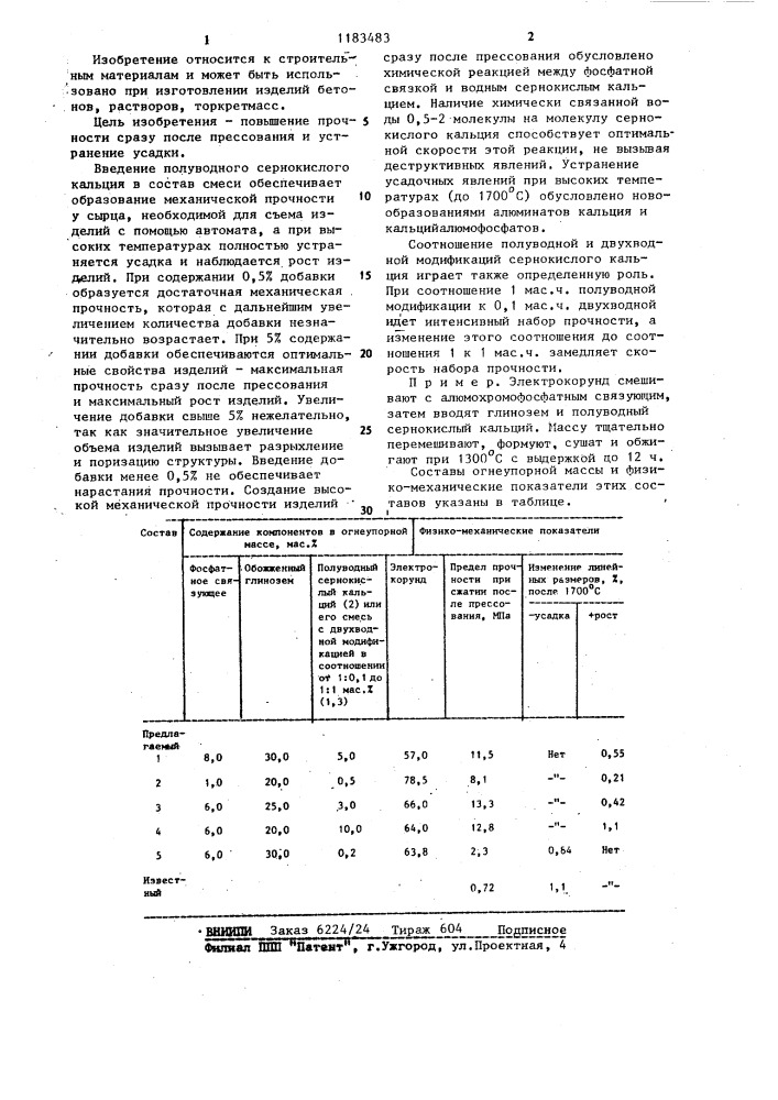 Огнеупорная масса (патент 1183483)