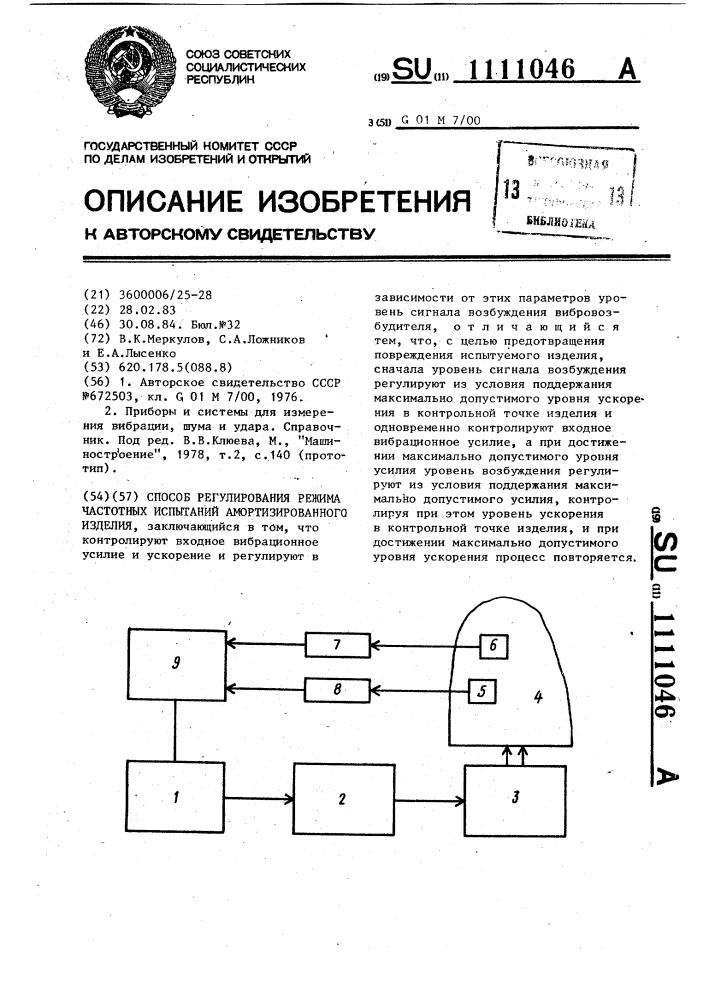 Способ регулирования режима частотных испытаний амортизированного изделия (патент 1111046)