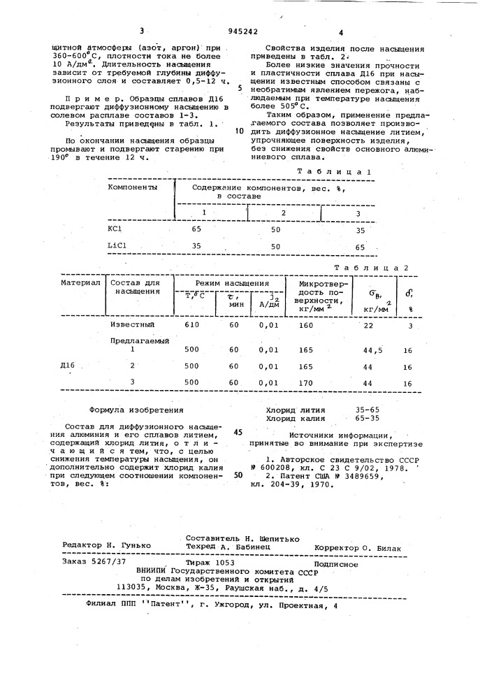 Состав для диффузионного насыщения алюминия и его сплавов (патент 945242)