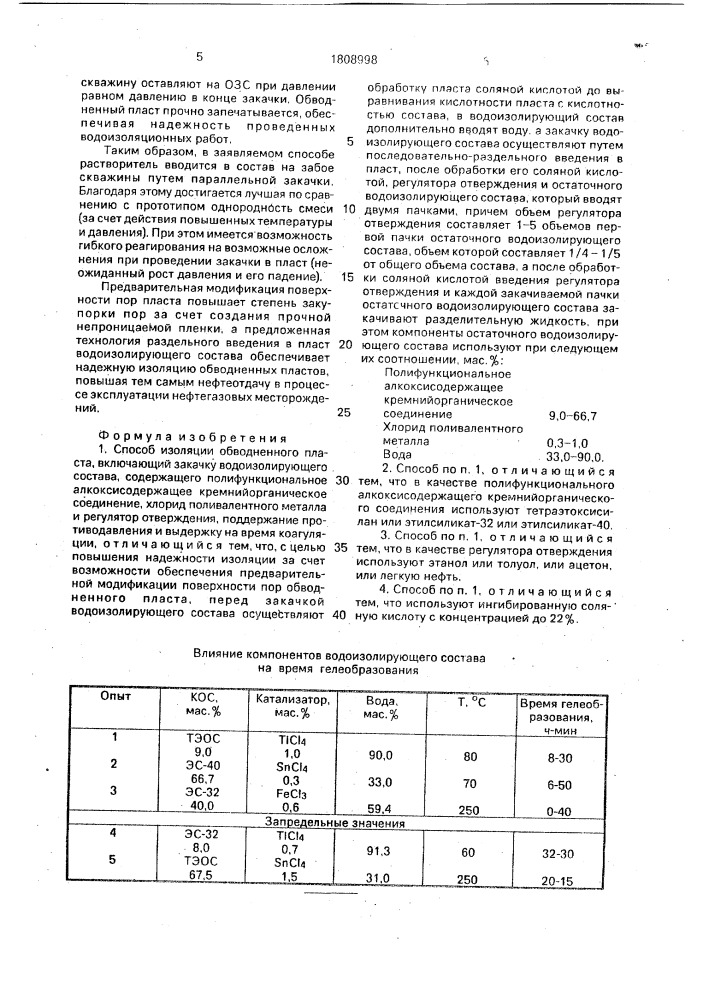 Способ изоляции обводненного пласта (патент 1808998)