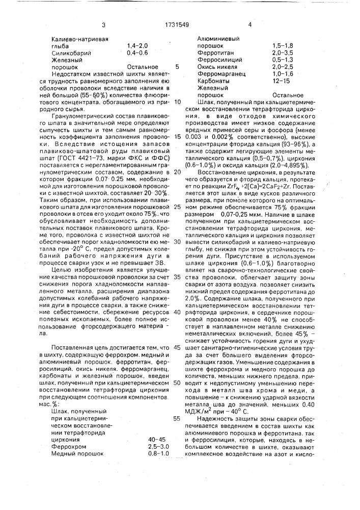 Шихта порошковой проволоки (патент 1731549)