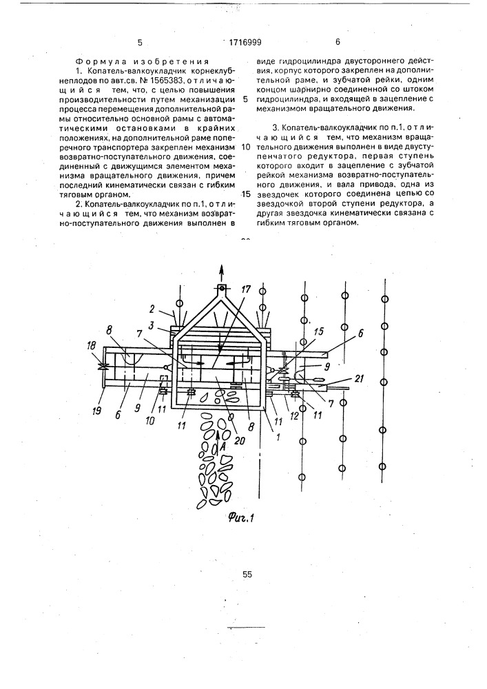 Копатель-валкоукладчик корнеклубнеплодов (патент 1716999)