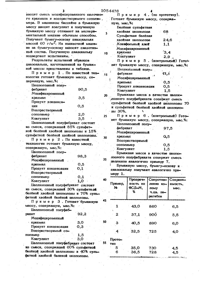 Бумажная масса для изготовления основы диазотипной кальки (патент 1054476)