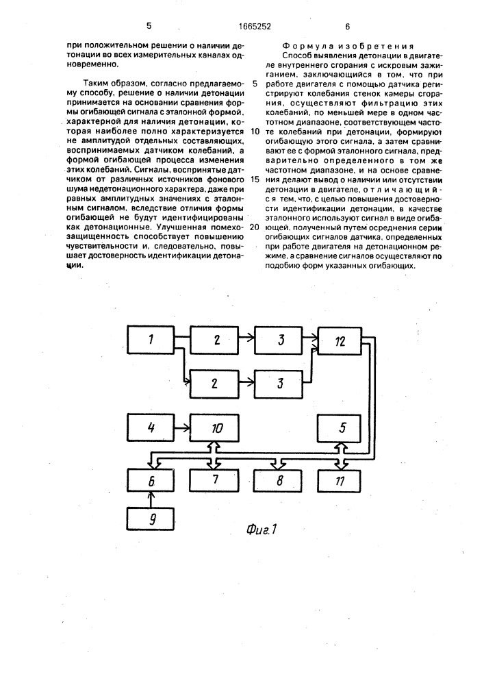 Способ выявления детонации в двигателе внутреннего сгорания с искровым зажиганием (патент 1665252)