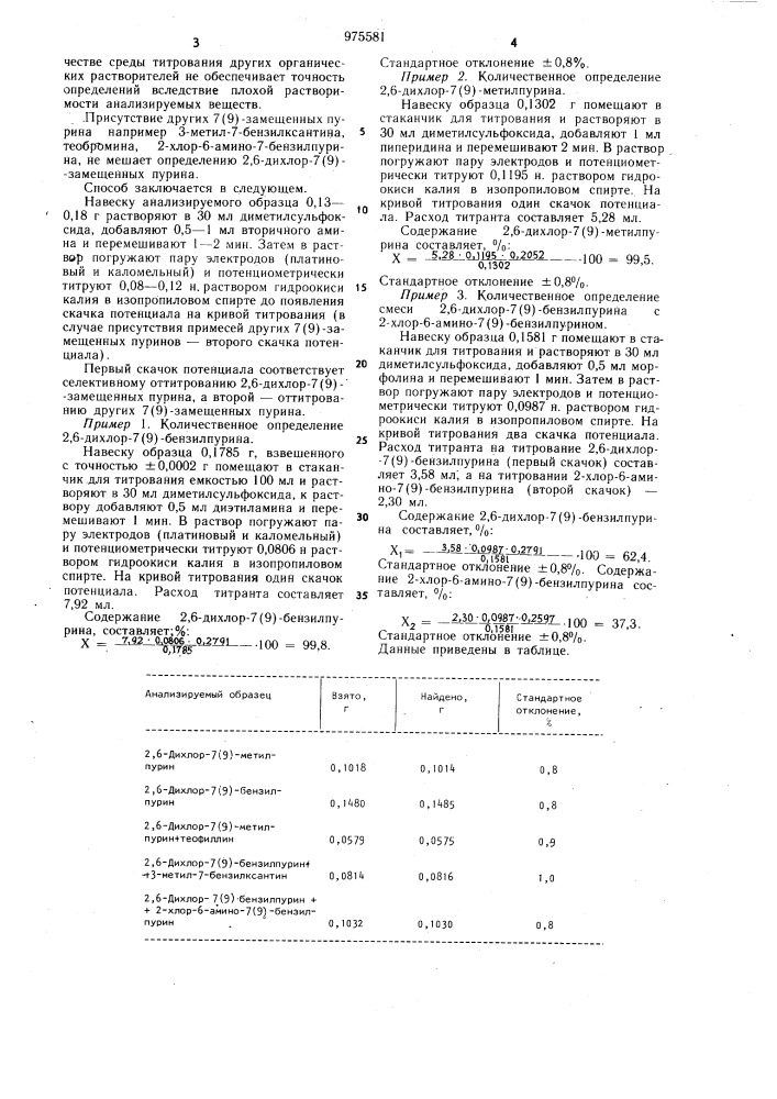 Способ определения 2,6-дихлор-7(9)-замещенных пурина (патент 975581)