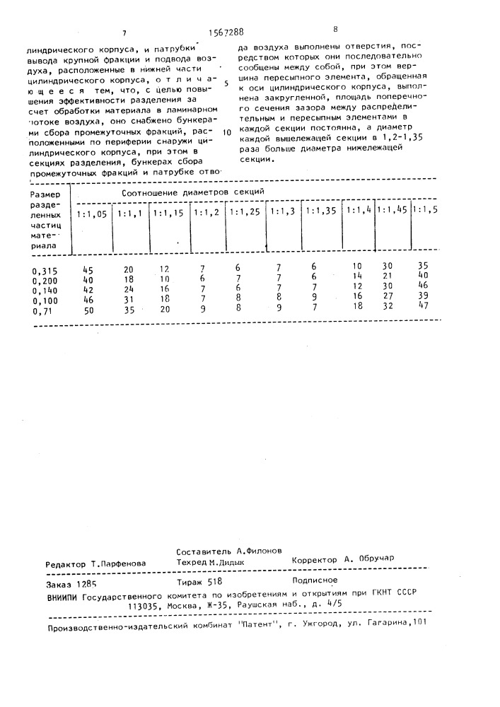 Устройство для пневматической сортировки материалов (патент 1567288)