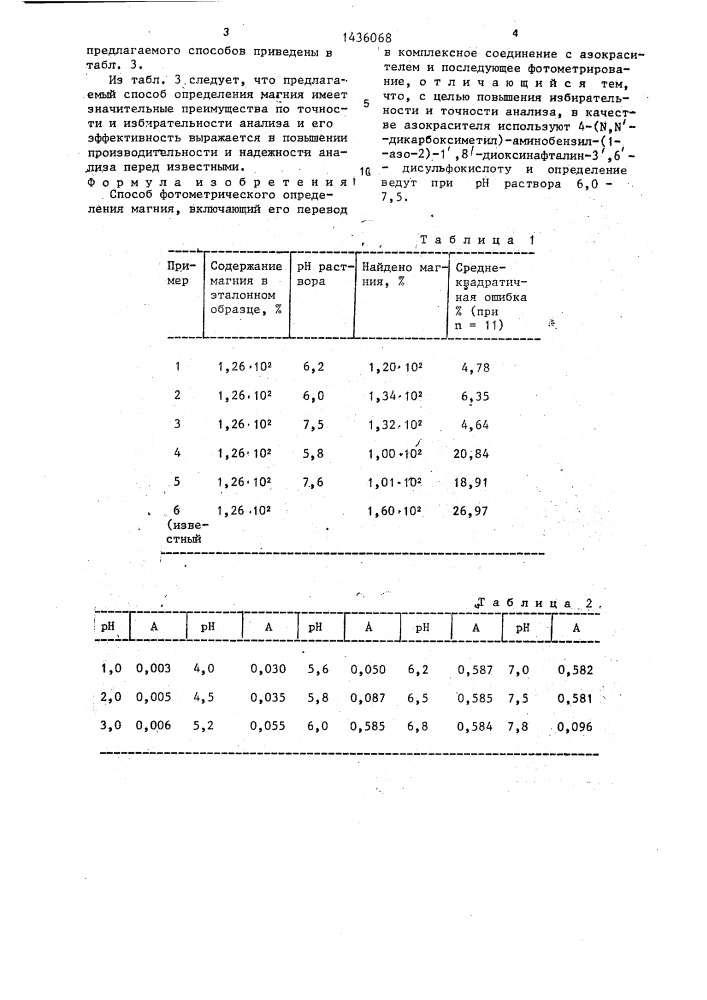 Способ фотометрического определения магния (патент 1436068)