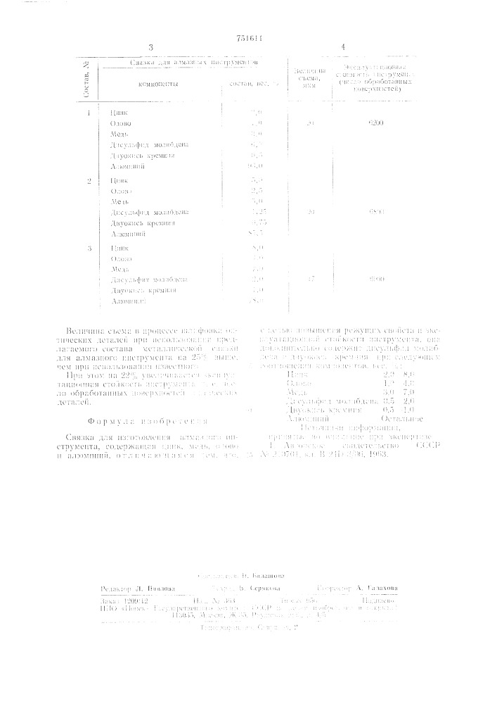 Связка для изготовления алмазного инструмента (патент 751611)