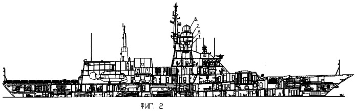 Надводный корабль с башенно-мачтовым комплексом и антеннами радиолокационных станций (патент 2265545)