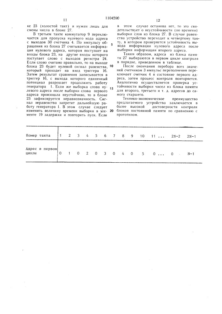 Устройство для контроля блоков постоянной памяти (патент 1104590)