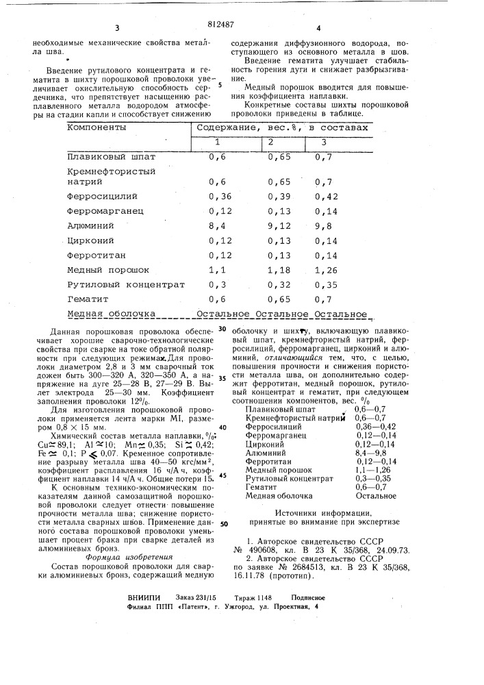 Состав порошковой проволоки (патент 812487)