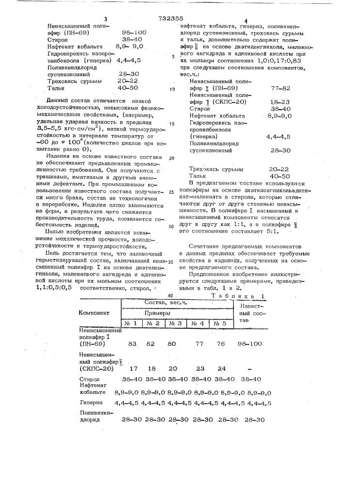 Заливочный герметизирующий состав (патент 732355)