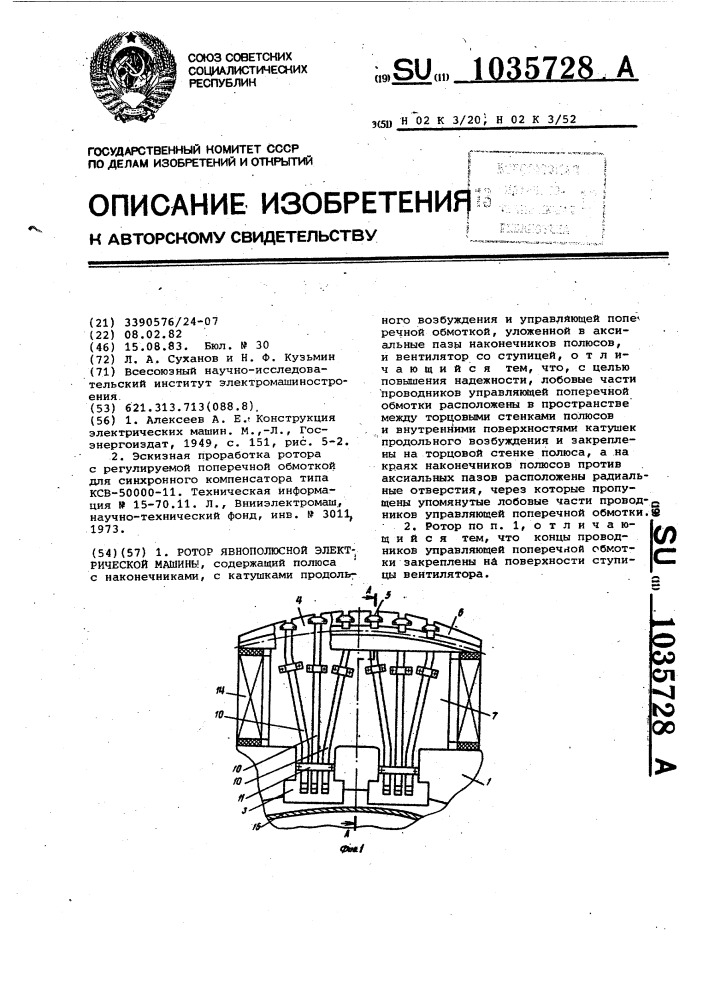 Ротор явнополюсной электрической машины (патент 1035728)